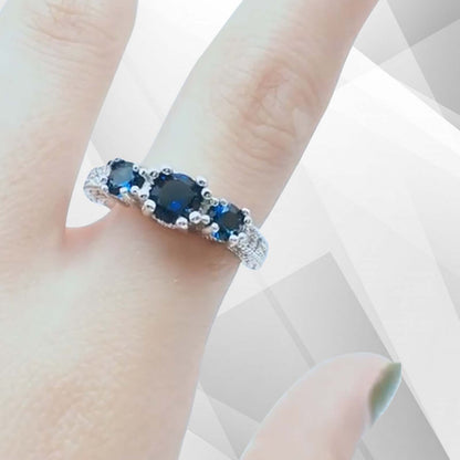 1.8Ct Round-Cut Blue CZ Diamonds Three Stone Engagement Ring 18K White Gold Over