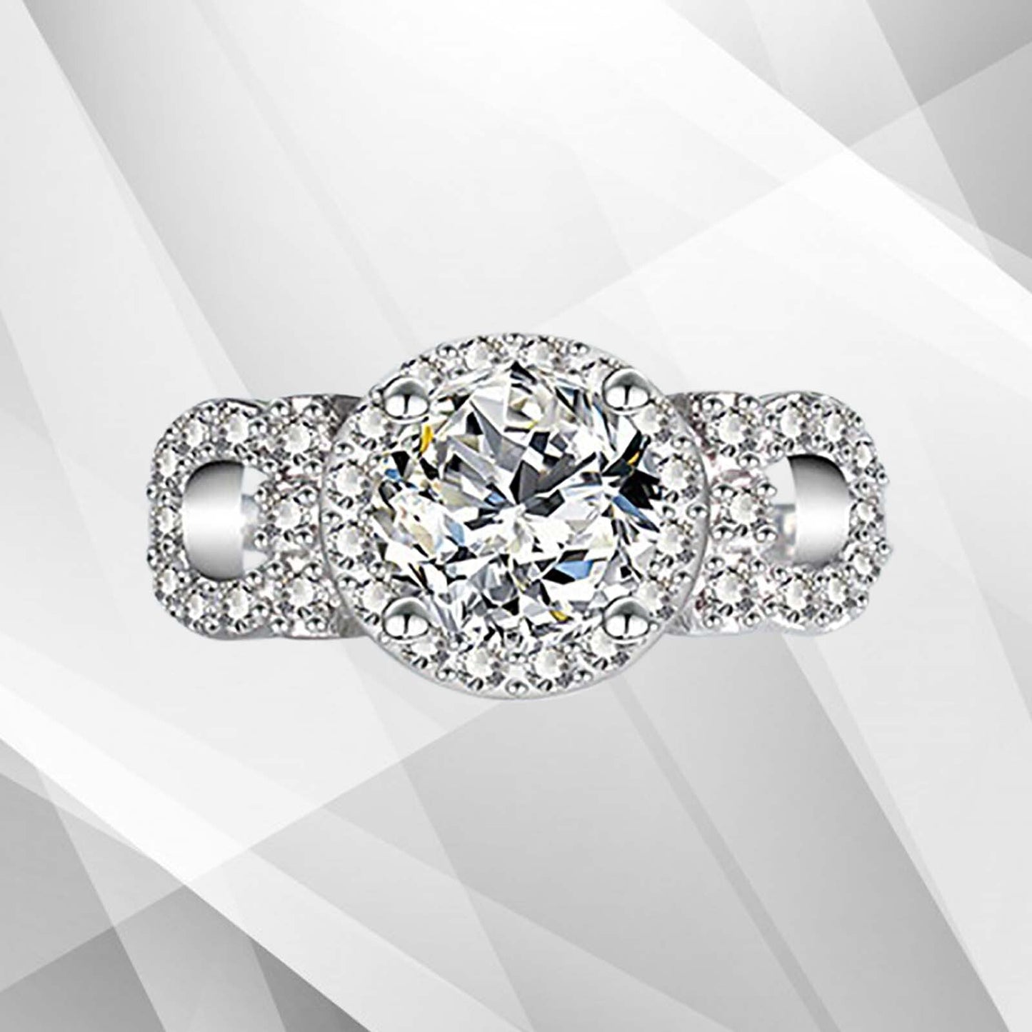 2.5Ct Round-Cut Diamonds Cushion Halo Bridal Engagement Ring 18K White Gold Over
