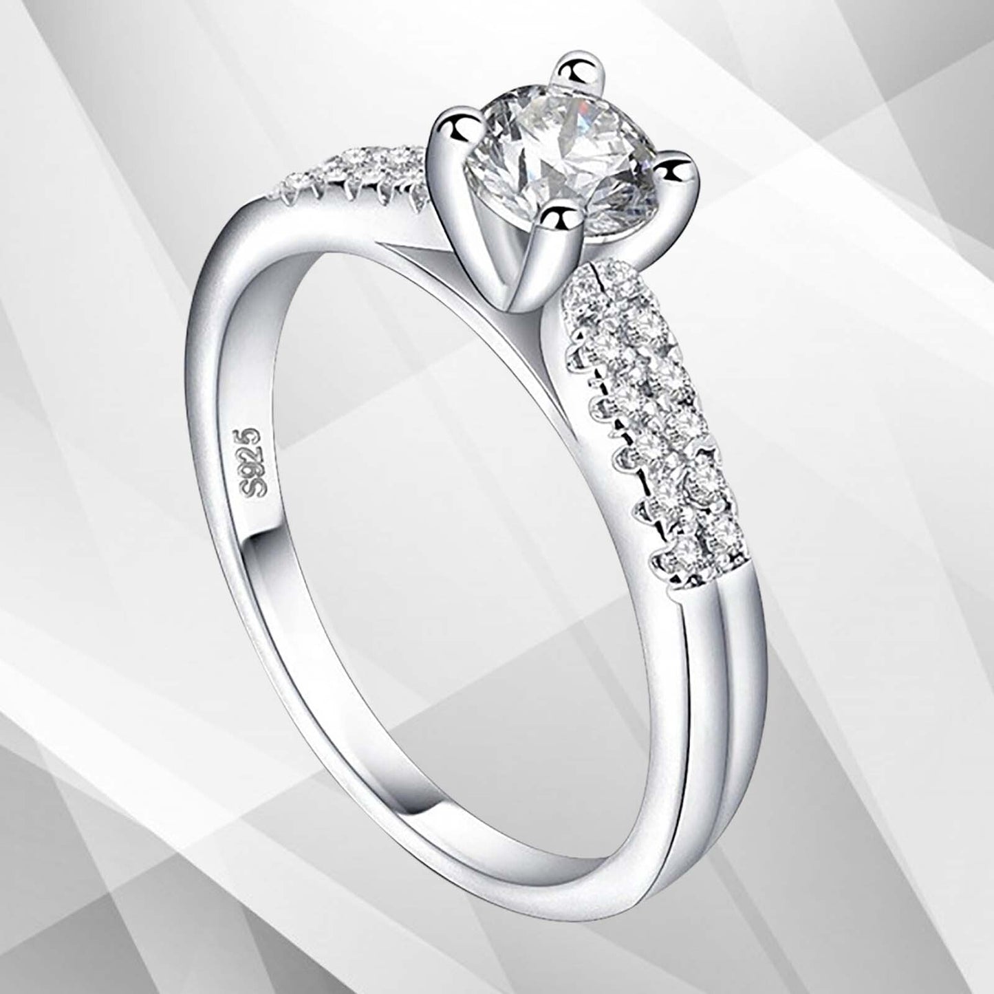 2.0Ct Round-Cut 21 Diamonds Solitaire Bridal Engagement Ring 18K White Gold Over