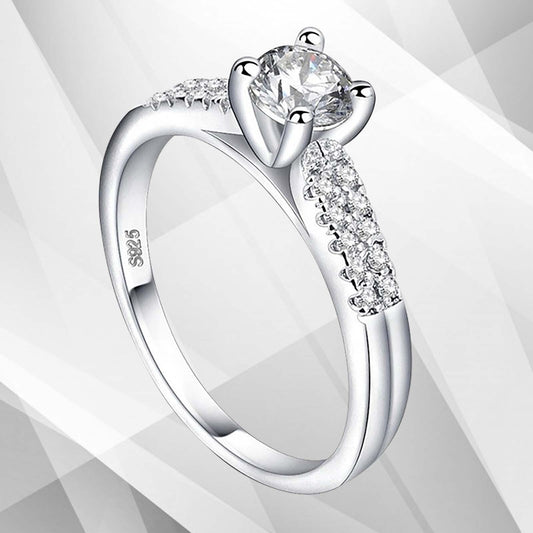 2.0Ct Round-Cut 21 Diamonds Solitaire Bridal Engagement Ring 18K White Gold Over