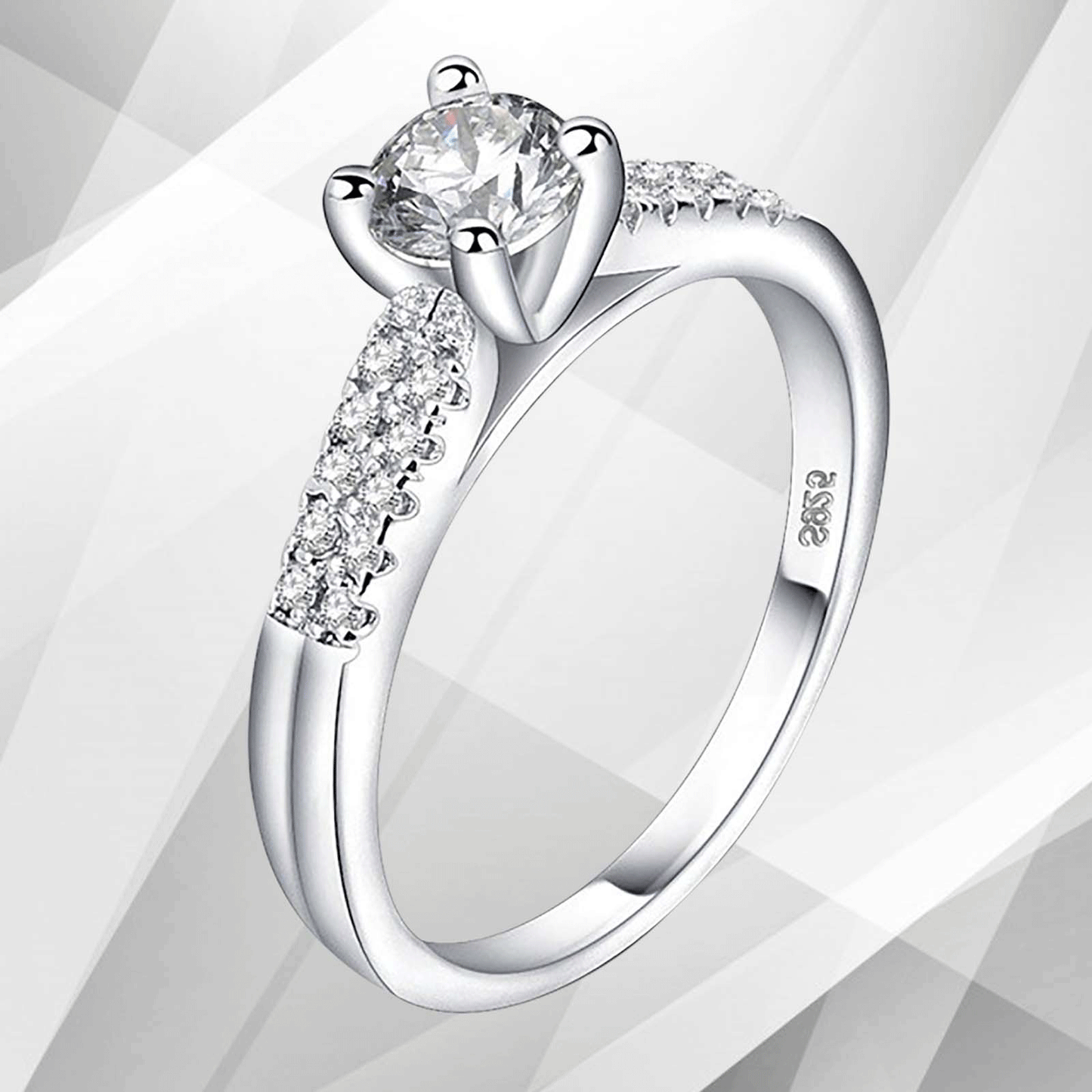 2.0Ct Round-Cut 21 Diamonds Solitaire Bridal Engagement Ring 18K White Gold Over
