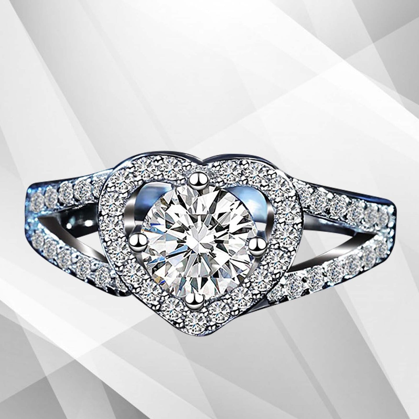 1.8Ct Heart-Cut Diamonds Cushion Halo Bridal Engagement Ring 18K White Gold Over