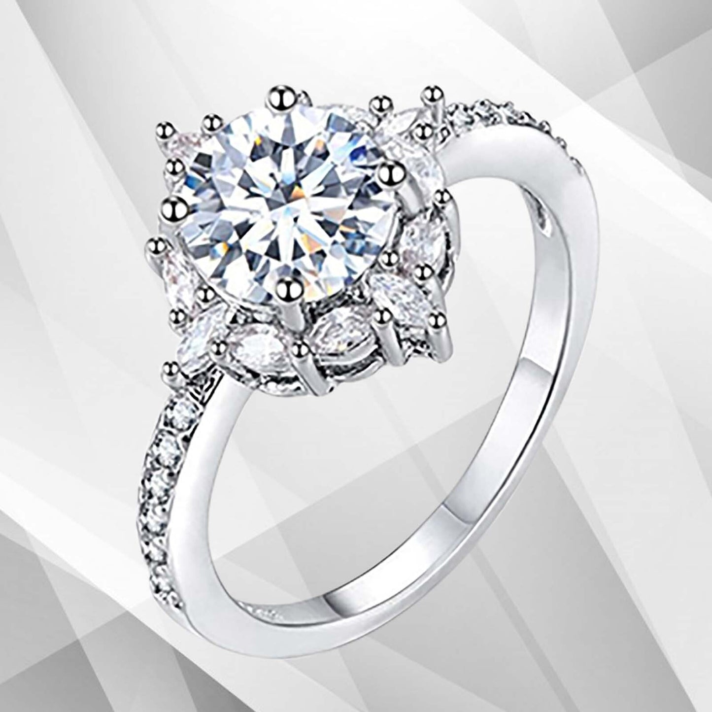 2.5Ct Round-Cut 25 CZ Diamonds Halo Bridal Engagement Ring 18K White Gold Over