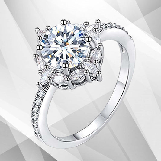 2.5Ct Round-Cut 25 CZ Diamonds Halo Bridal Engagement Ring 18K White Gold Over