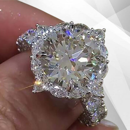 2.5Ct Round-Cut 25 CZ Diamonds Halo Bridal Engagement Ring 18K White Gold Over