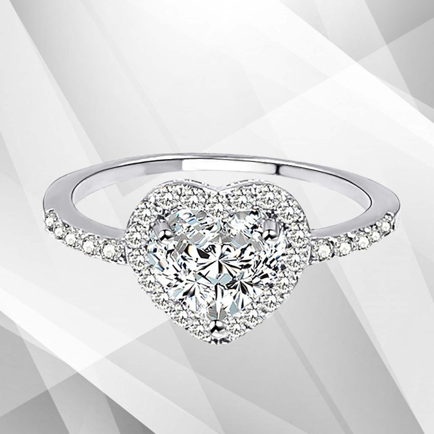 2.88Ct Heart-Cut CZ Diamonds Halo Bridal Engagement Ring 18Ct White Gold Over