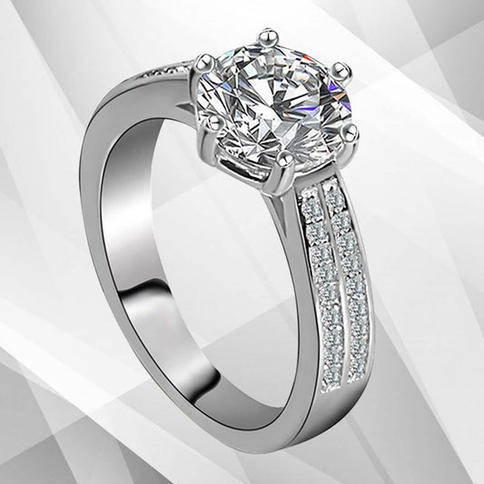 2.88Ct Round-Cut 37 Best CZ Diamonds Bridal Engagement Ring 18Ct White Gold Over