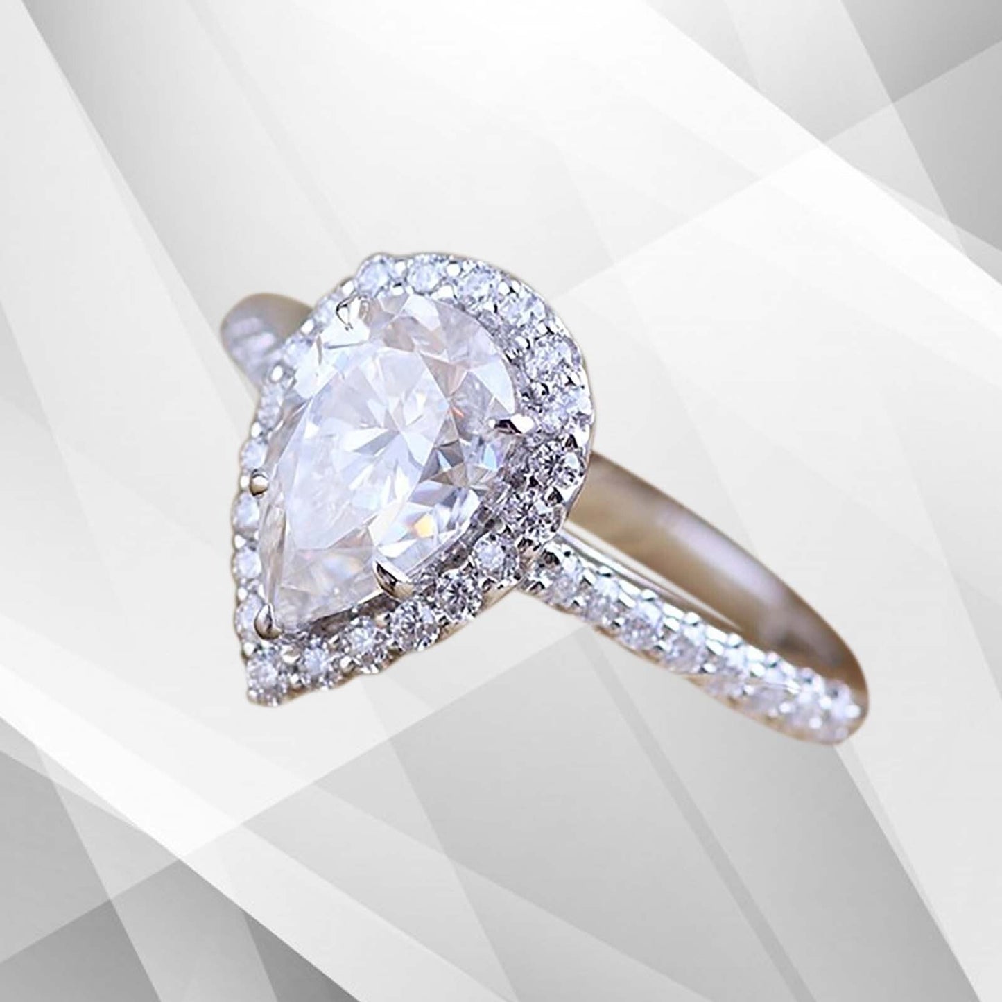 2.88Ct Pear-Cut Diamond Cushion Halo Bridal Engagement Ring 18Ct White Gold Over