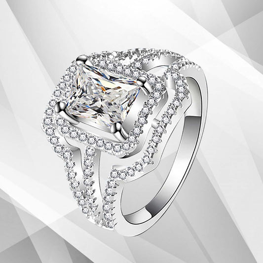 3.2Ct Square-Cut Diamond Cushion Halo Bridal Engagement Ring 18K White Gold Over