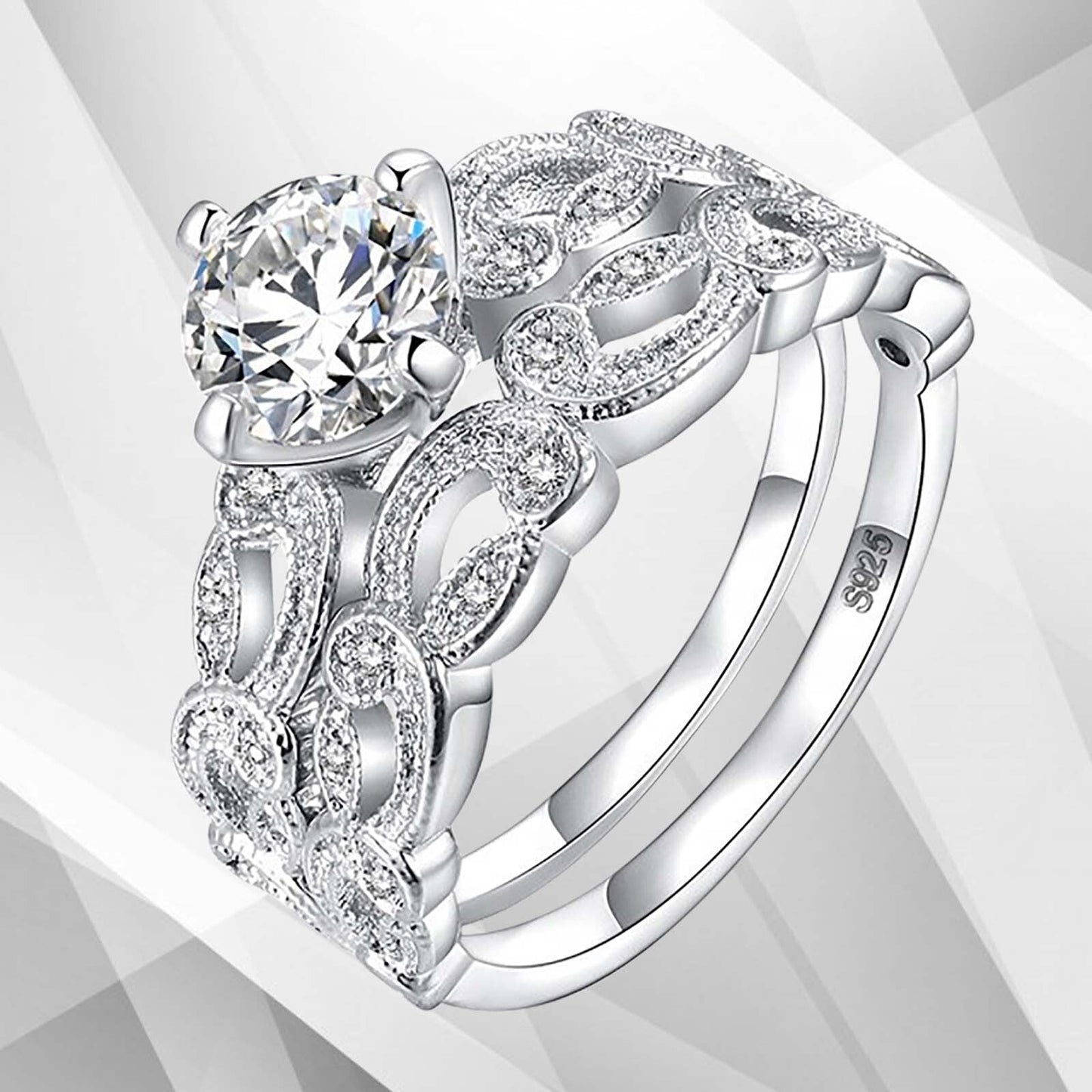 2.50Ct CZ Diamond Sleek Bridal Engagement Double Ring Set 18Ct White Gold Over