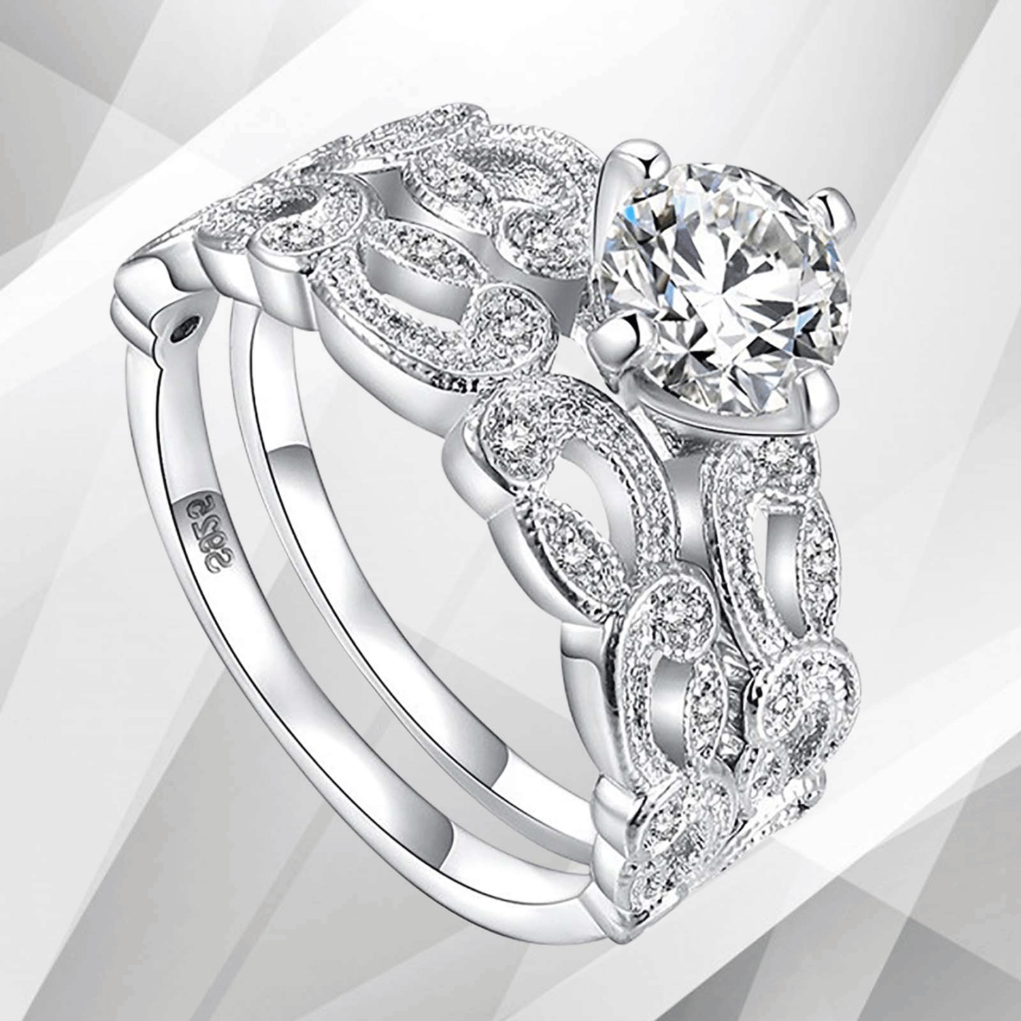 2.50Ct CZ Diamond Sleek Bridal Engagement Double Ring Set 18Ct White Gold Over