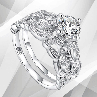 2.50Ct CZ Diamond Sleek Bridal Engagement Double Ring Set 18Ct White Gold Over