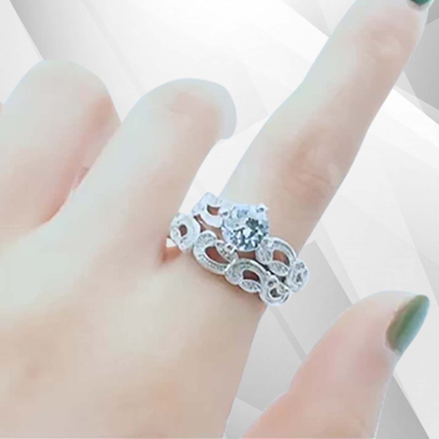 2.50Ct CZ Diamond Sleek Bridal Engagement Double Ring Set 18Ct White Gold Over