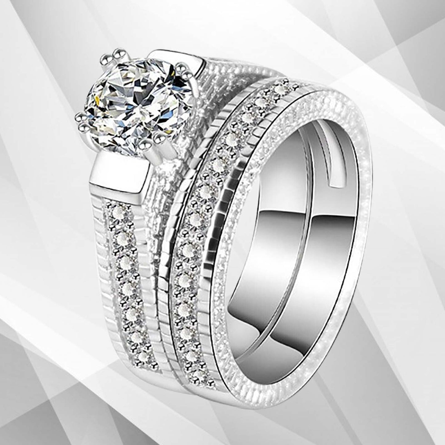 2.50Ct Diamond Posh Bridal Engagement Double Band Ring Set 18Ct White Gold Over