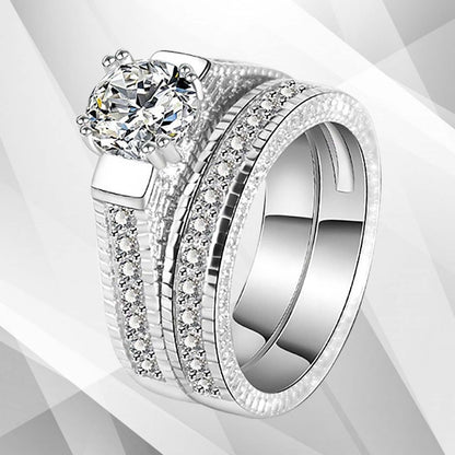 2.50Ct Diamond Posh Bridal Engagement Double Band Ring Set 18Ct White Gold Over