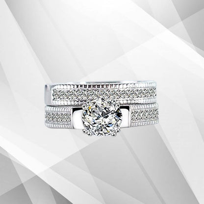 2.50Ct Diamond Posh Bridal Engagement Double Band Ring Set 18Ct White Gold Over