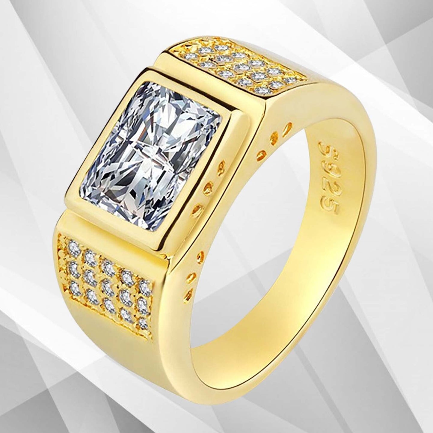 Gents 2.88Ct Total 31 CZ Diamonds Solitaire Men's Ring Size N-W 18Ct Gold Over