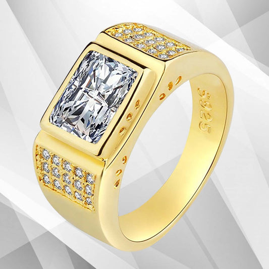 Gents 2.88Ct Total 31 CZ Diamonds Solitaire Men's Ring Size N-W 18Ct Gold Over