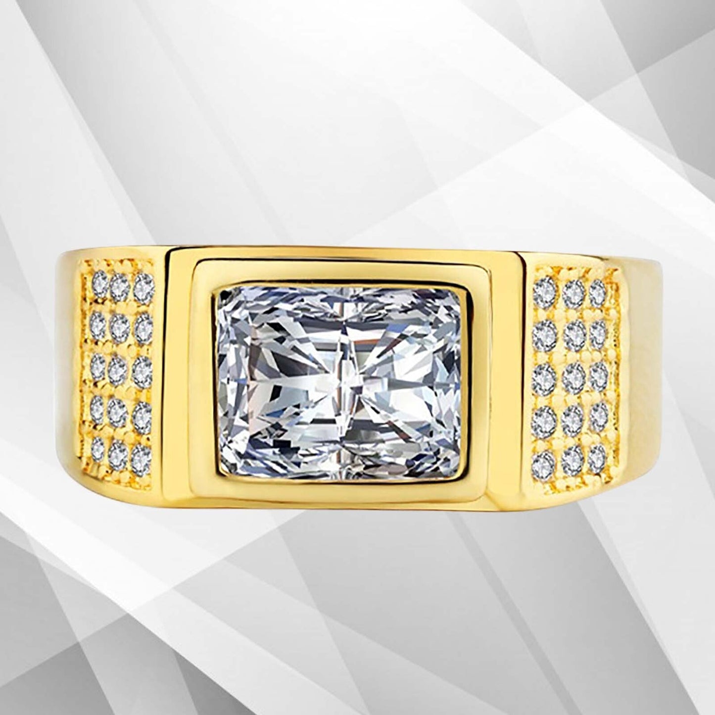 Gents 2.88Ct Total 31 CZ Diamonds Solitaire Men's Ring Size N-W 18Ct Gold Over