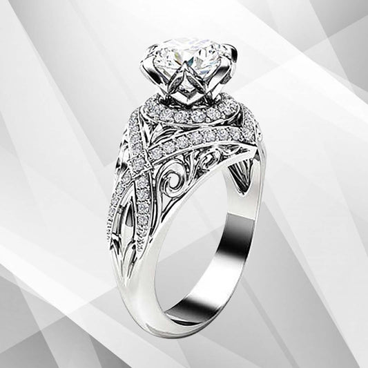 2.50Ct Round-Cut 55 Diamonds Engagement Party Solitaire Ring 18k White Gold Over