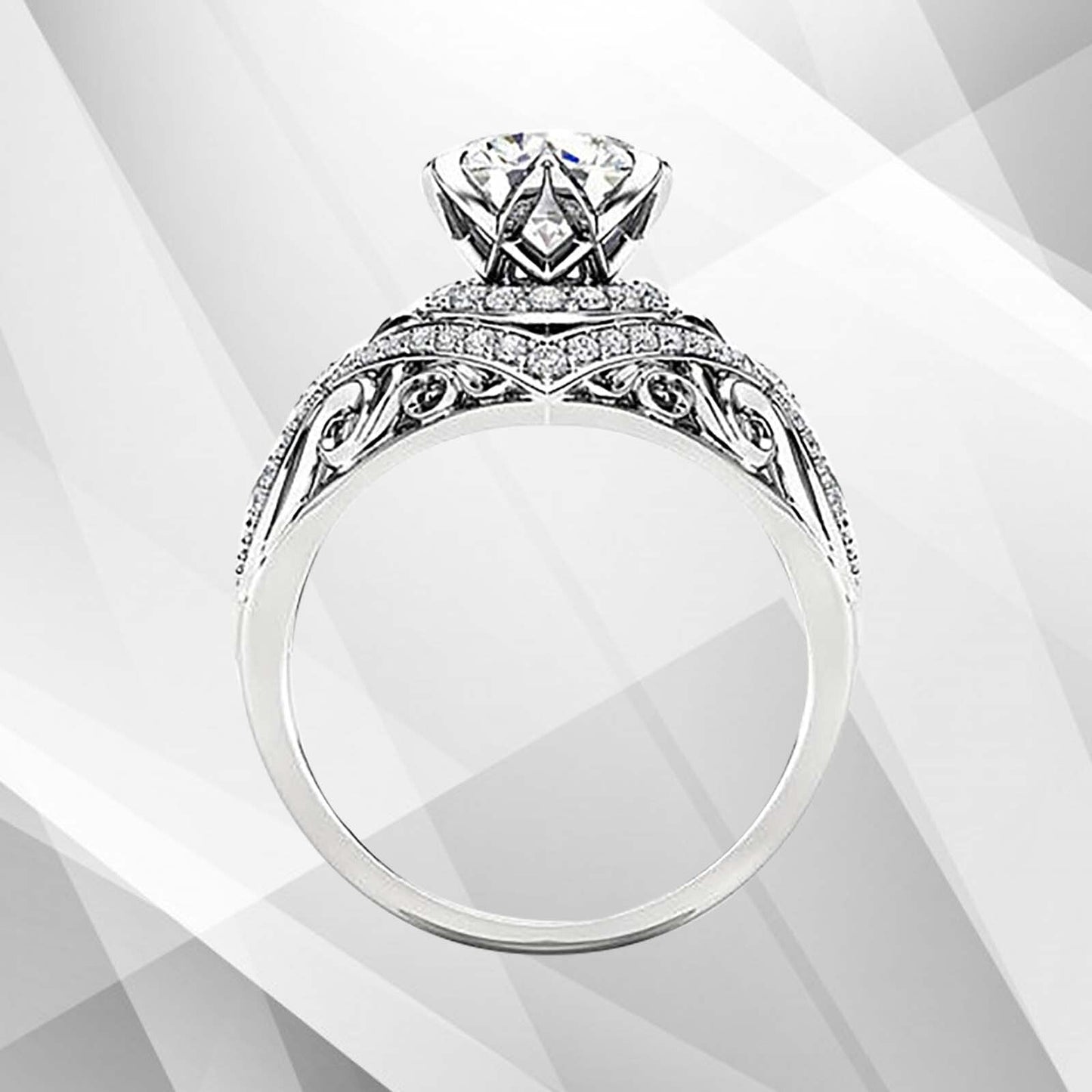 2.50Ct Round-Cut 55 Diamonds Engagement Party Solitaire Ring 18k White Gold Over
