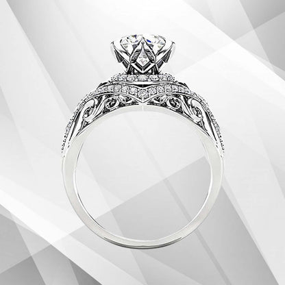 2.50Ct Round-Cut 55 Diamonds Engagement Party Solitaire Ring 18k White Gold Over