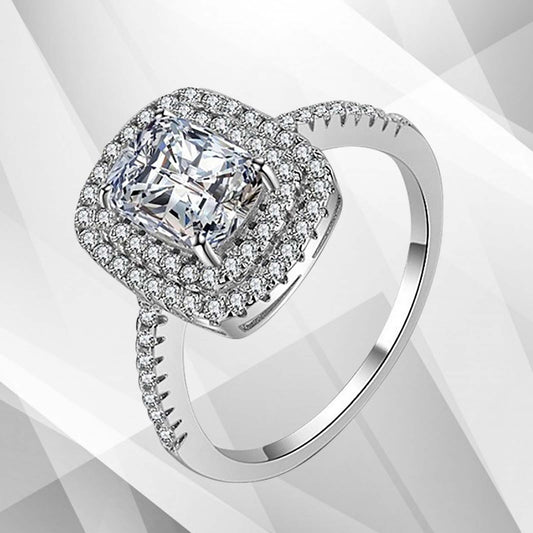 2.5Ct Square-Cut Diamond Cushion Halo Bridal Engagement Ring 18K White Gold Over
