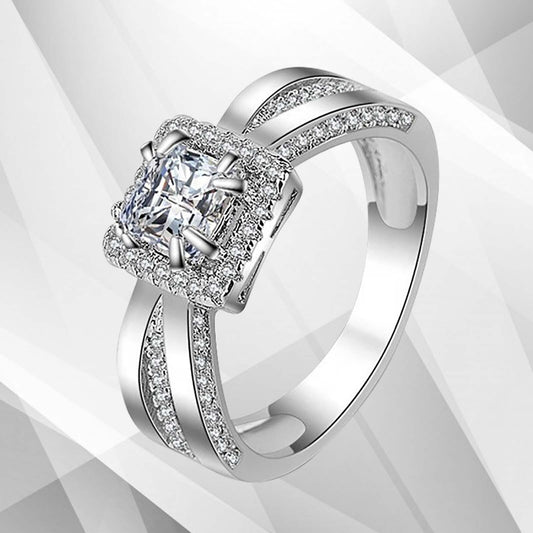 2.0Ct Square-Cut Diamond Cushion Halo Bridal Engagement Ring 18K White Gold Over