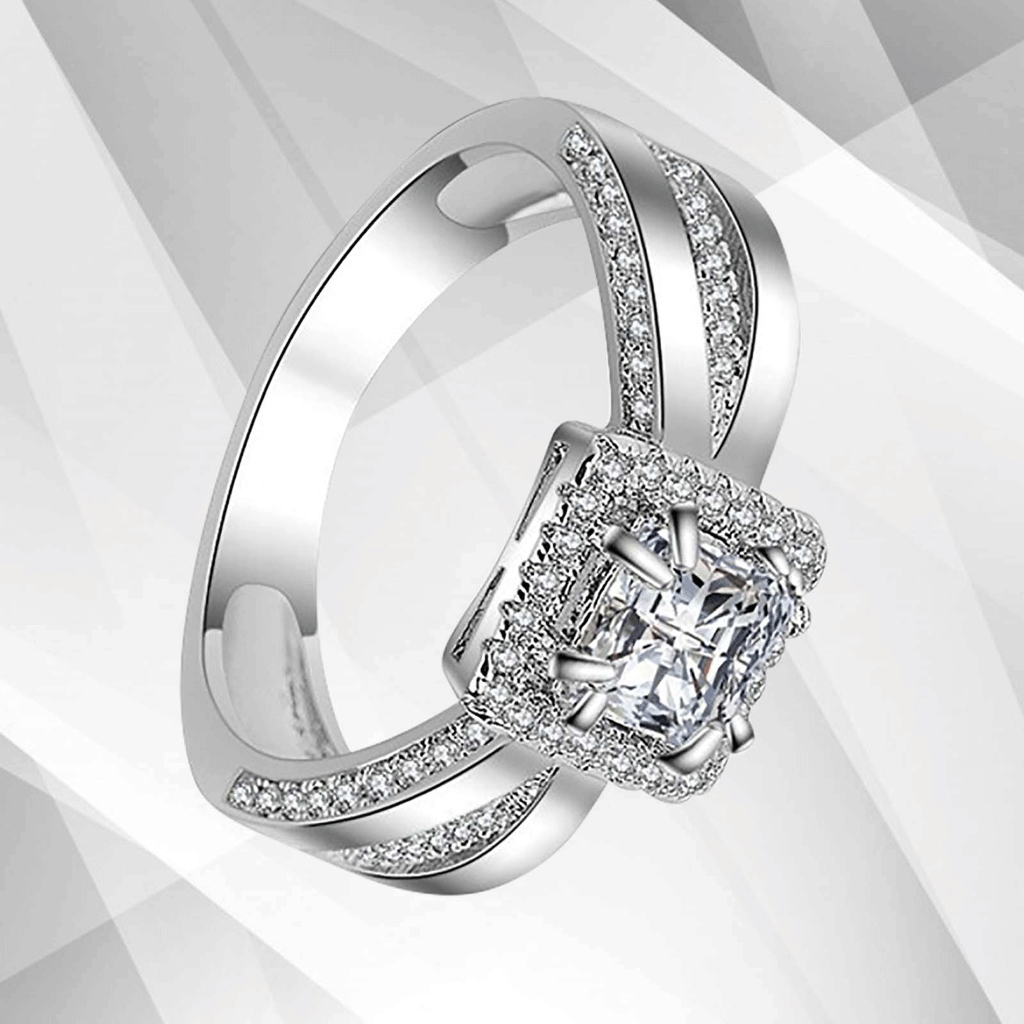 2.0Ct Square-Cut Diamond Cushion Halo Bridal Engagement Ring 18K White Gold Over