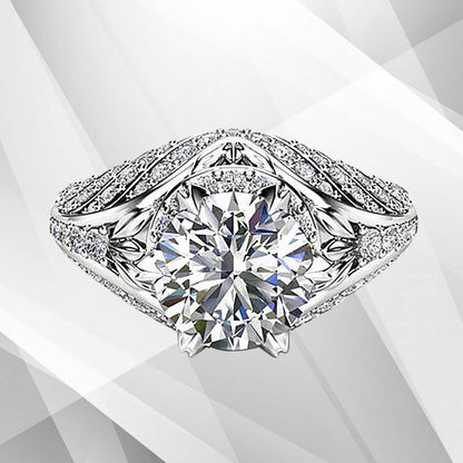2.50Ct Round-Cut 55 Diamonds Engagement Party Solitaire Ring 18k White Gold Over