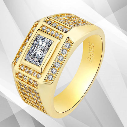 Gents 1.68Ct Total 77 CZ Diamonds Solitaire Ring Size N-W 18Ct Yellow Gold Over