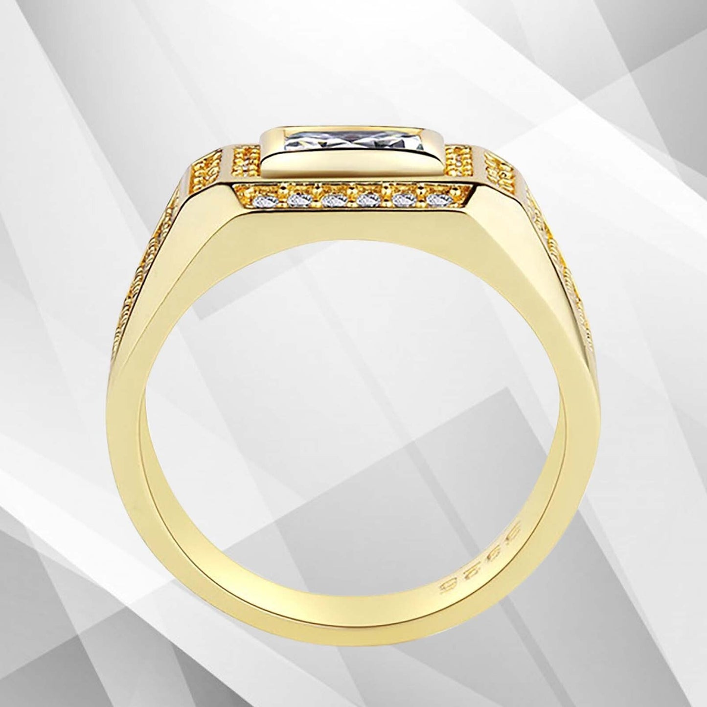 Gents 1.68Ct Total 77 CZ Diamonds Solitaire Ring Size N-W 18Ct Yellow Gold Over