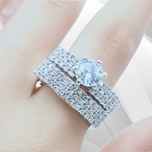 2.50Ct CZ Diamonds Luxury Bridal Engagement Double Ring Set 18Ct White Gold Over