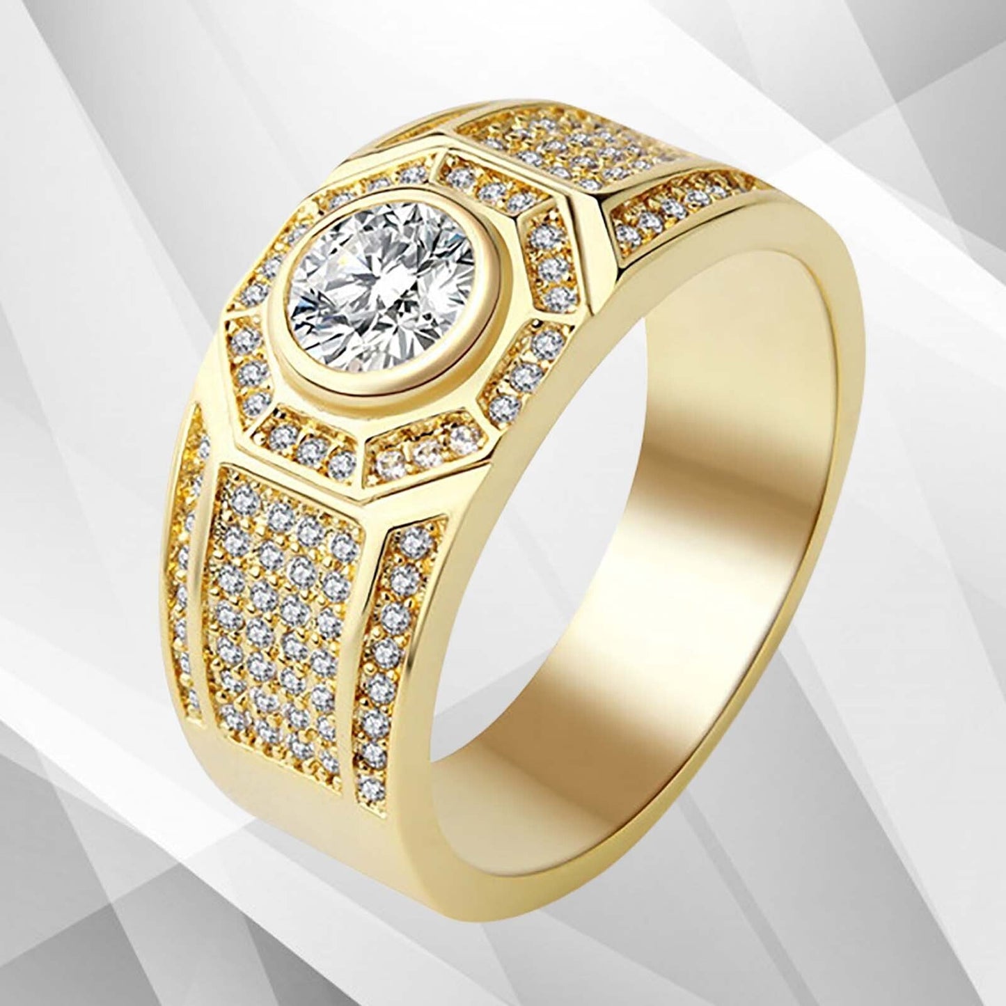Gents 1.68Ct Total 113 CZ Diamonds Mens Band Ring Size N-W 18Ct Yellow Gold Over