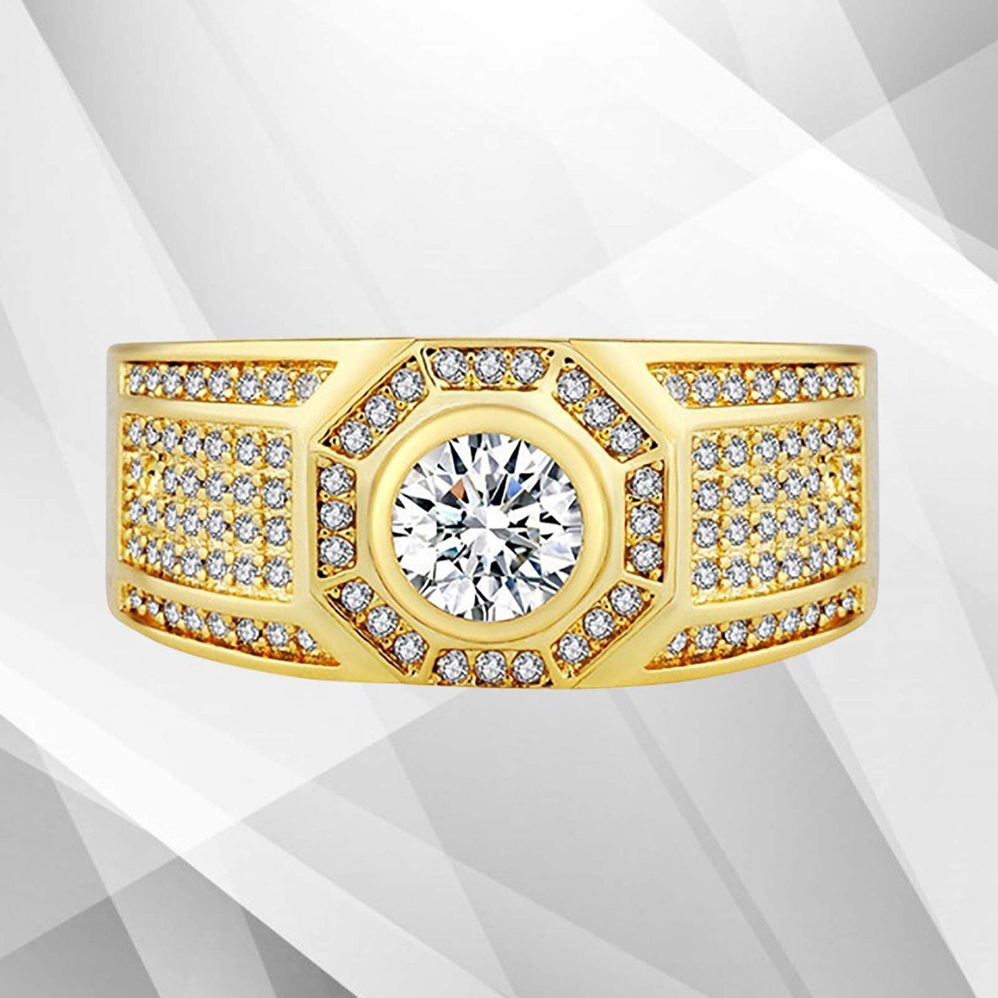 Gents 1.68Ct Total 113 CZ Diamonds Mens Band Ring Size N-W 18Ct Yellow Gold Over