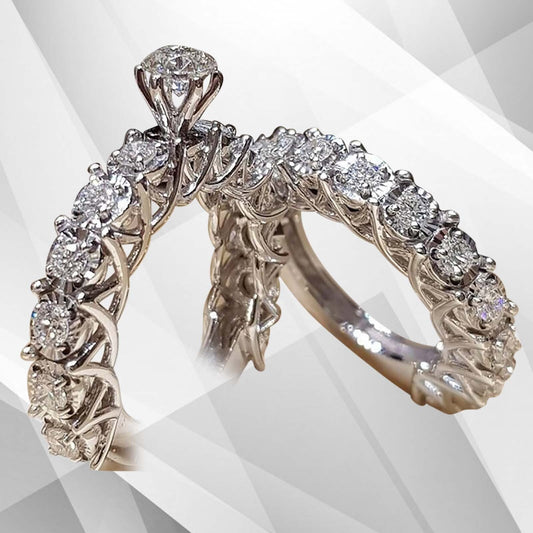 2.5Ct Total 25 CZ Diamonds Solitaire Bridal Engagement Ring 18K White Gold Over