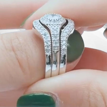 1.68Ct Round-Cut CZ Diamond Bridal Engagement Three Rings 18Ct White Gold Over