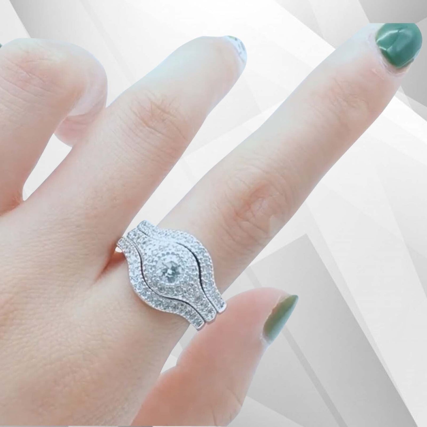 1.68Ct Round-Cut CZ Diamond Bridal Engagement Three Rings 18Ct White Gold Over