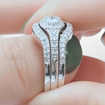 1.68Ct Round-Cut CZ Diamond Bridal Engagement Three Rings 18Ct White Gold Over