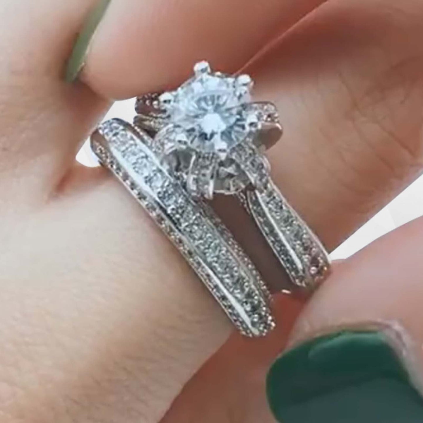 2.00Ct 96 CZ Diamonds Solitaire Bridal Engagement Band Rings 18K White Gold Over