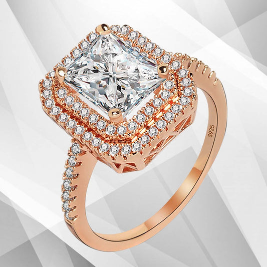 3.2Ct CZ Diamond Cushion Halo Bridal Engagement Promise Ring 18Ct Rose Gold Over