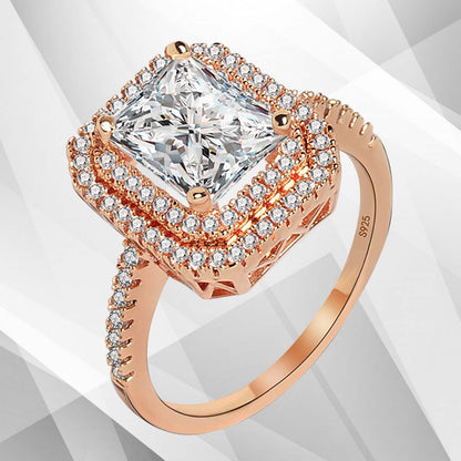 3.2Ct CZ Diamond Cushion Halo Bridal Engagement Promise Ring 18Ct Rose Gold Over