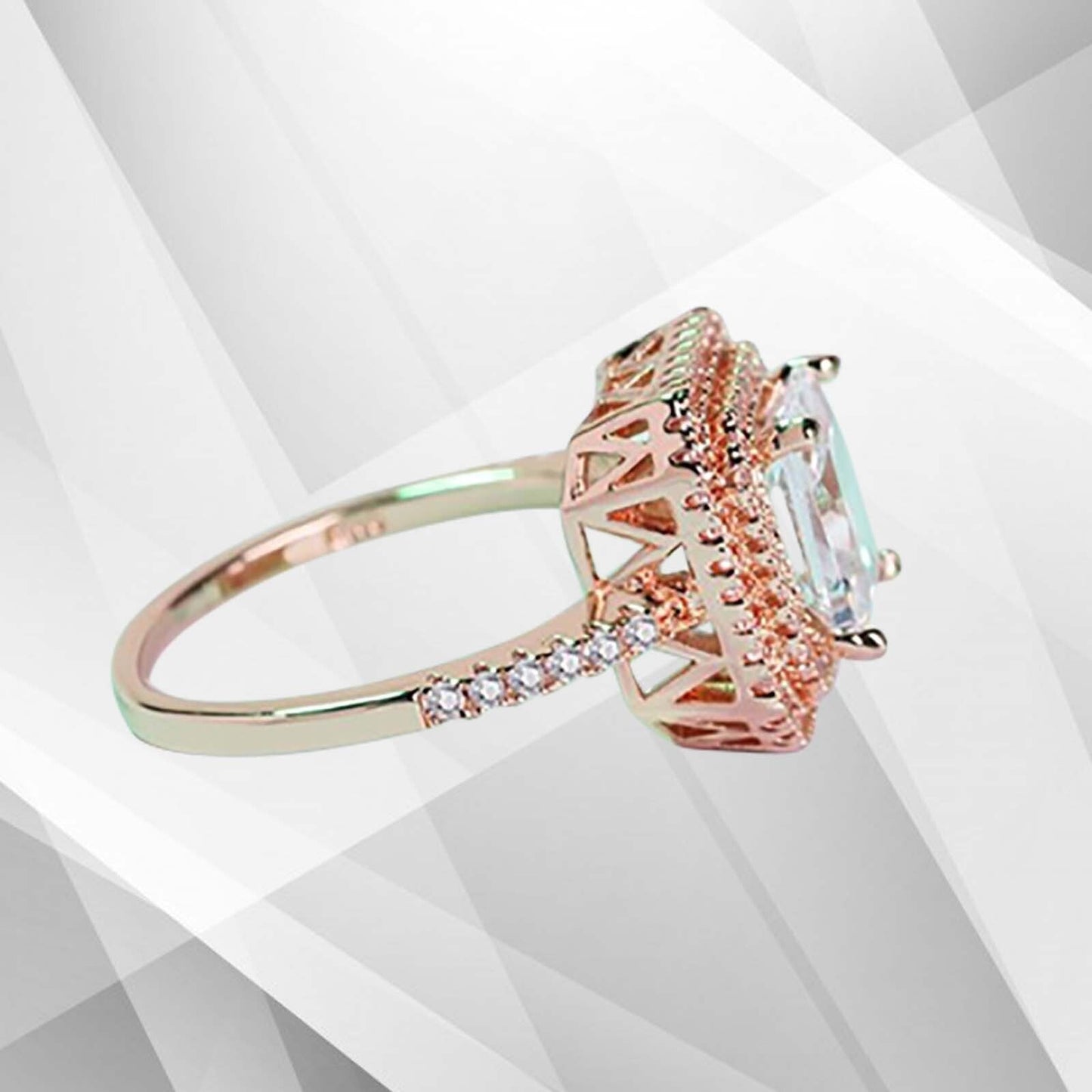 3.2Ct CZ Diamond Cushion Halo Bridal Engagement Promise Ring 18Ct Rose Gold Over