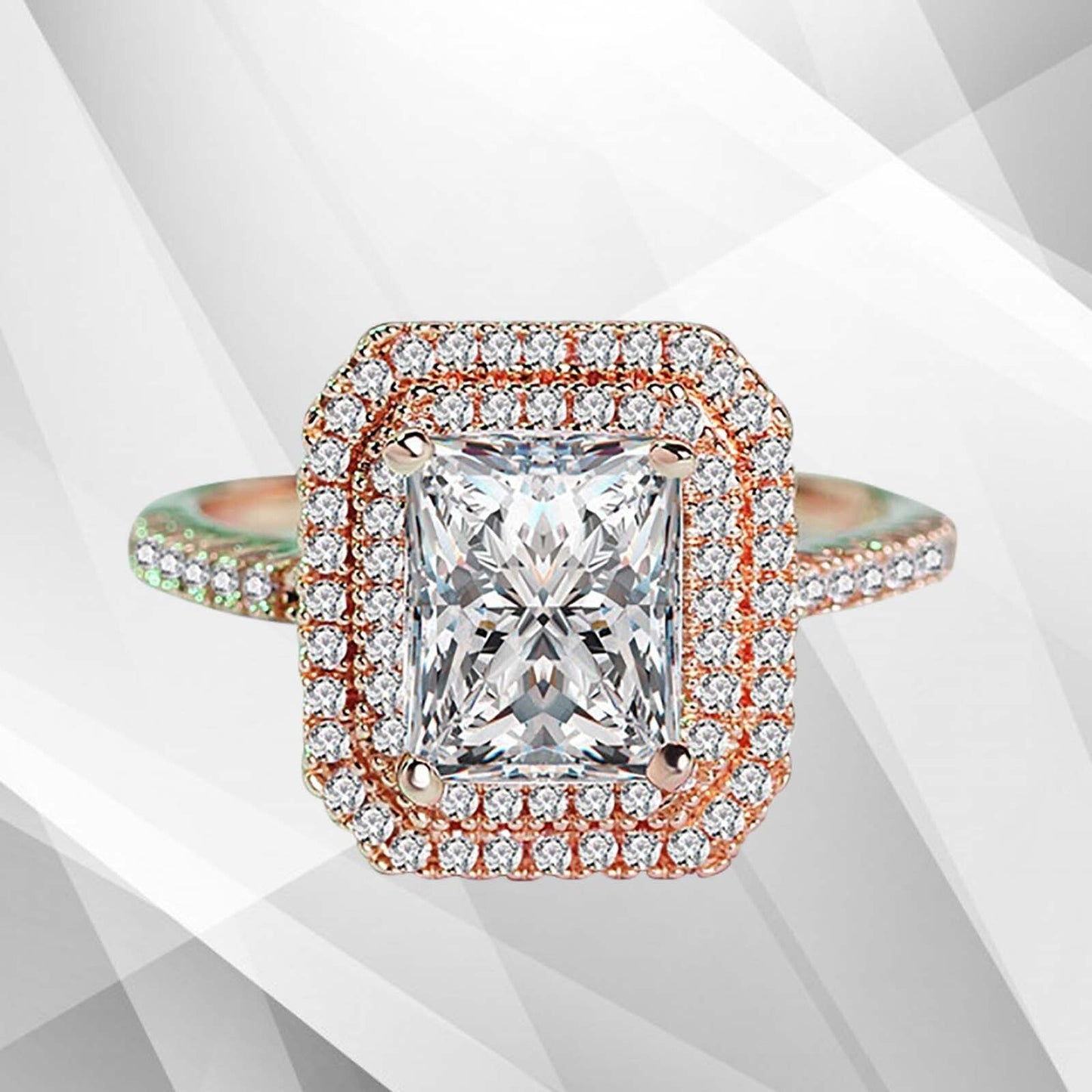 3.2Ct CZ Diamond Cushion Halo Bridal Engagement Promise Ring 18Ct Rose Gold Over