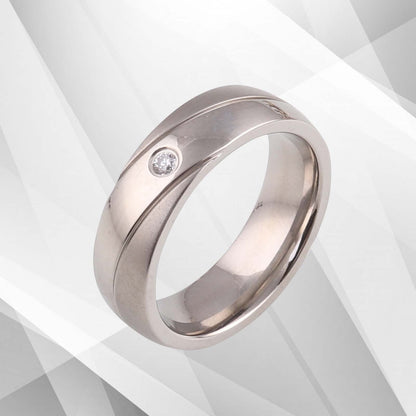 6mm Wide Matt And Sparkling Finish Titanium 0.35Ct C Z Diamond Wedding Band Ring
