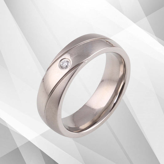 6mm Wide Matt And Sparkling Finish Titanium 0.35Ct C Z Diamond Wedding Band Ring