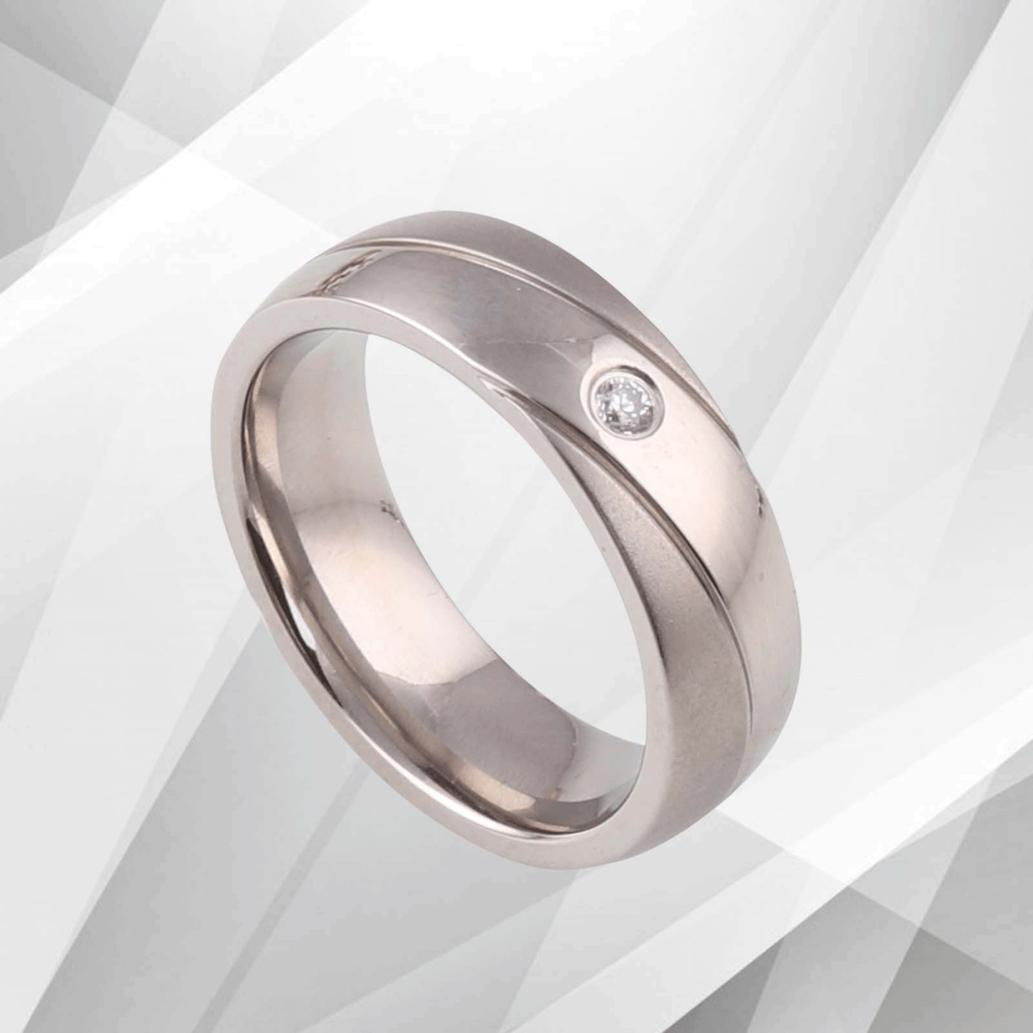 6mm Wide Matt And Sparkling Finish Titanium 0.35Ct C Z Diamond Wedding Band Ring