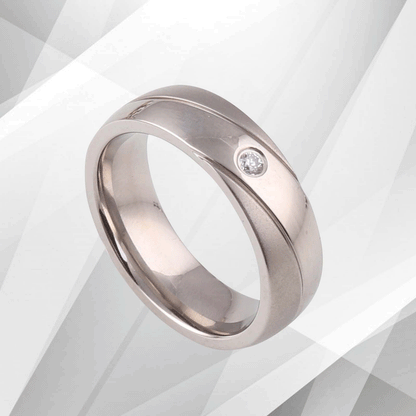 6mm Wide Matt And Sparkling Finish Titanium 0.35Ct C Z Diamond Wedding Band Ring