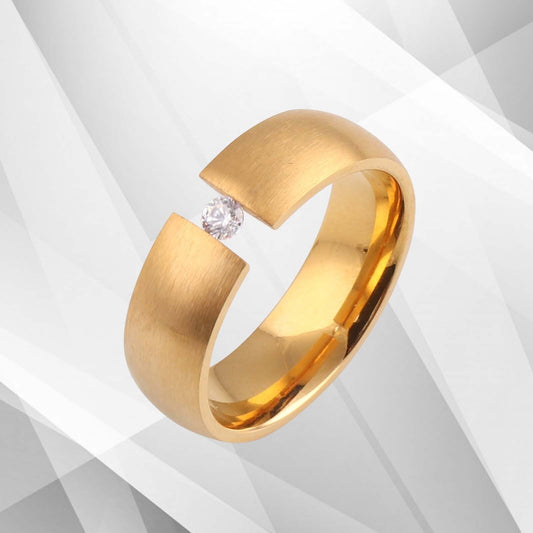 18Ct Yellow Gold Over 0.35Ct C Z Diamond Titanium Wedding Engagement Band Ring