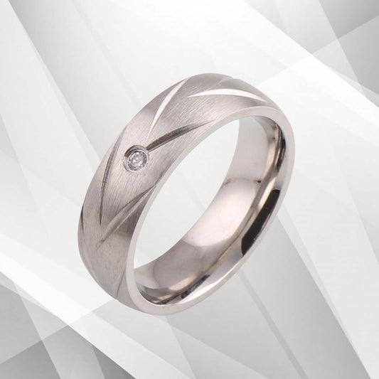 UK 18Ct White Gold Over 0.35Ct C Z Diamond Matt Titanium Wedding Band Ring 6mm